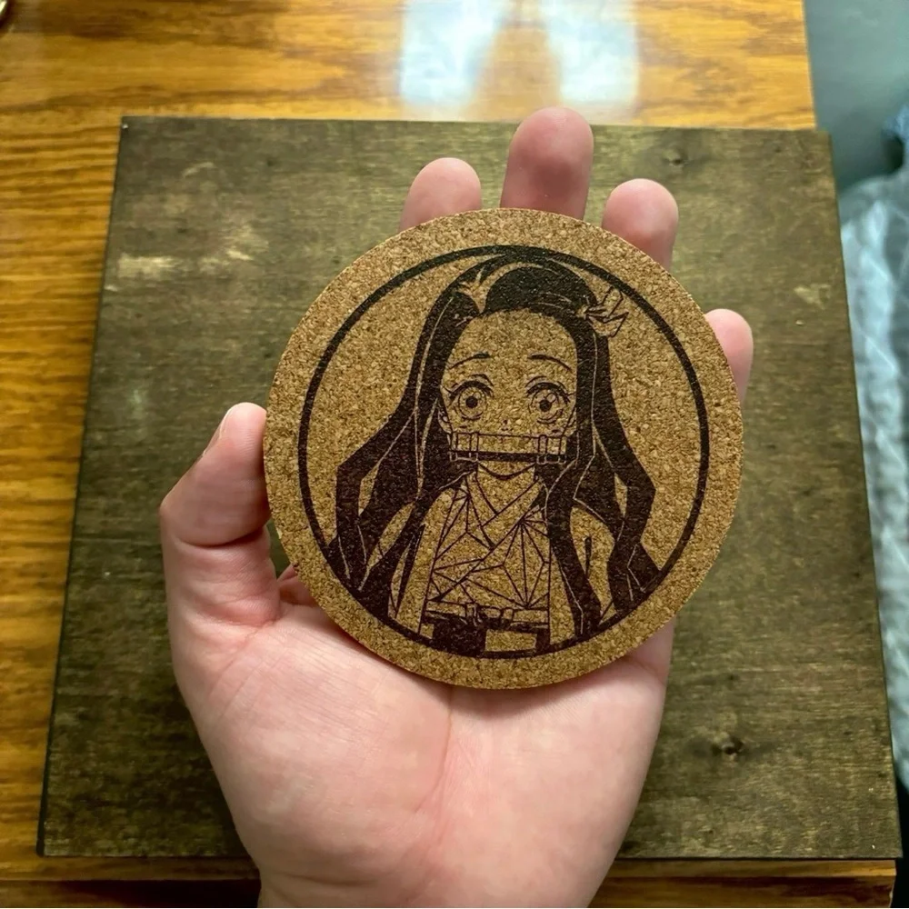 Demon Slayer Nezuko Laser Engraved Cork Coaster